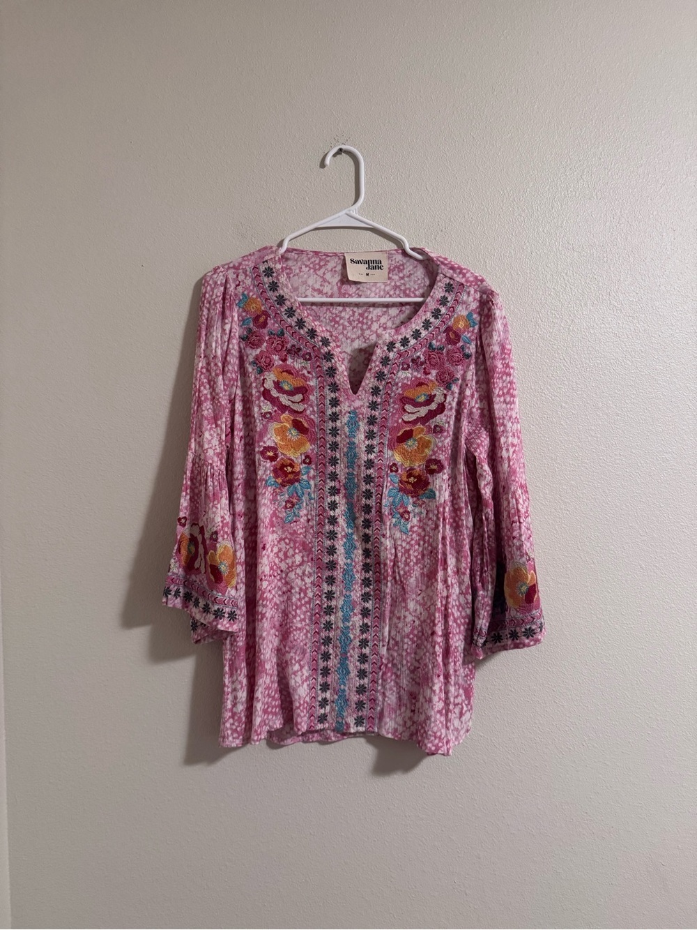 Savanna Jane Pink Embroidered Floral Tunic Top